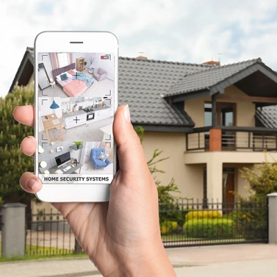 Louisville vivint phone display of cctv live feed in front of a house
