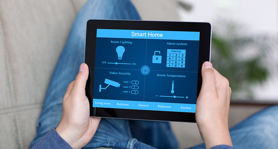 The ability to access and control security components from a mobile device is one of the top smart home trends in Louisville. Close-up of smart home security app.